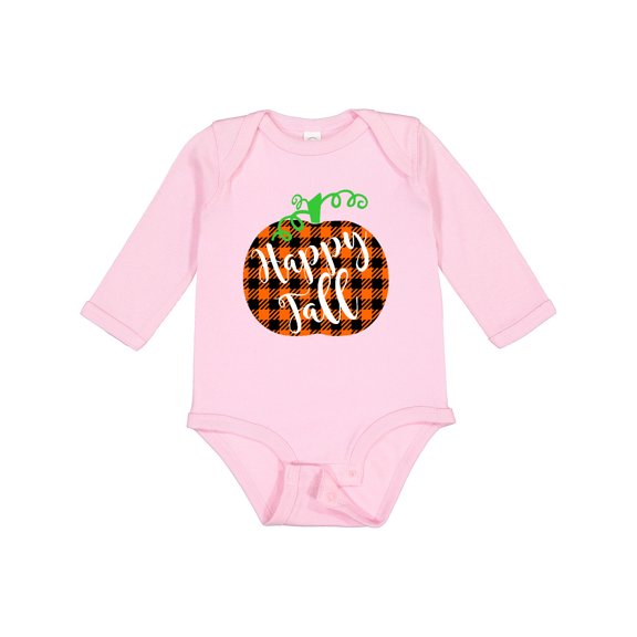Inktastic Happy Fall Plaid Pumpkin Boys or Girls Long Sleeve Baby Bodysuit