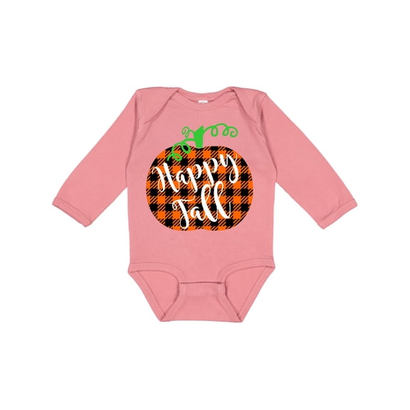 Inktastic Happy Fall Plaid Pumpkin Boys or Girls Long Sleeve Baby Bodysuit