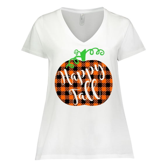 Inktastic Happy Fall Plaid Pumpkin Women's Plus Size V-Neck T-Shirt