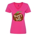 thumbnail image 1 of Inktastic Happy Fall Plaid Pumpkin Women's V-Neck T-Shirt, 1 of 5