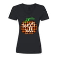 thumbnail image 1 of Inktastic Happy Fall Plaid Pumpkin Women's V-Neck T-Shirt, 1 of 5