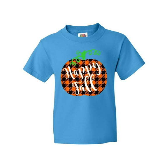 Inktastic Happy Fall Plaid Pumpkin Youth T-Shirt