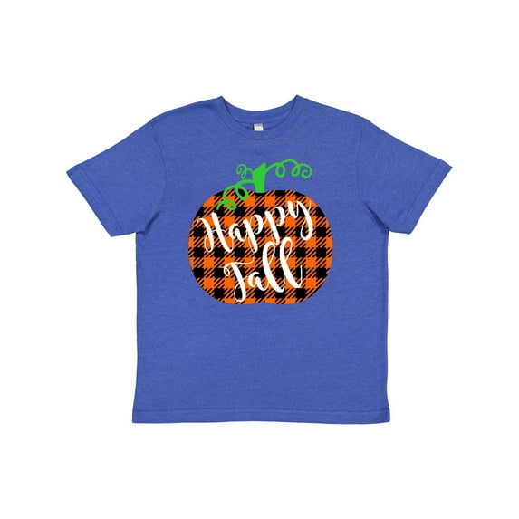Inktastic Happy Fall Plaid Pumpkin Youth T-Shirt