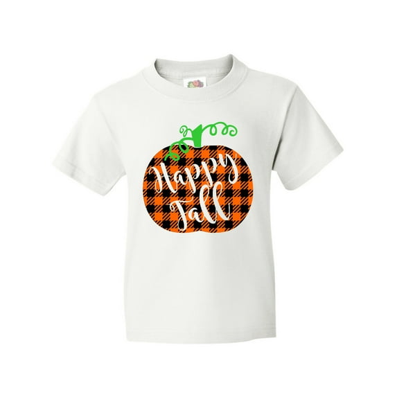 Inktastic Happy Fall Plaid Pumpkin Youth T-Shirt