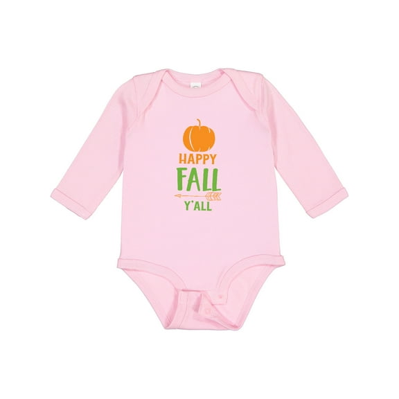 Inktastic Happy Fall Y'all, Pumpkin, Arrow - Orange Green Boys or Girls Long Sleeve Baby Bodysuit