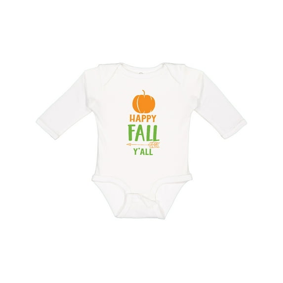 Inktastic Happy Fall Y'all, Pumpkin, Arrow - Orange Green Boys or Girls Long Sleeve Baby Bodysuit