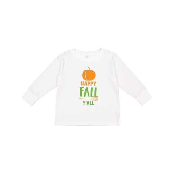Inktastic Happy Fall Y'all, Pumpkin, Arrow - Orange Green Boys or Girls Long Sleeve Toddler T-Shirt