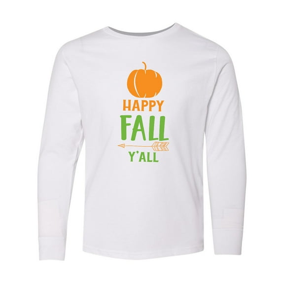Inktastic Happy Fall Y'all, Pumpkin, Arrow - Orange Green Long Sleeve Youth T-Shirt