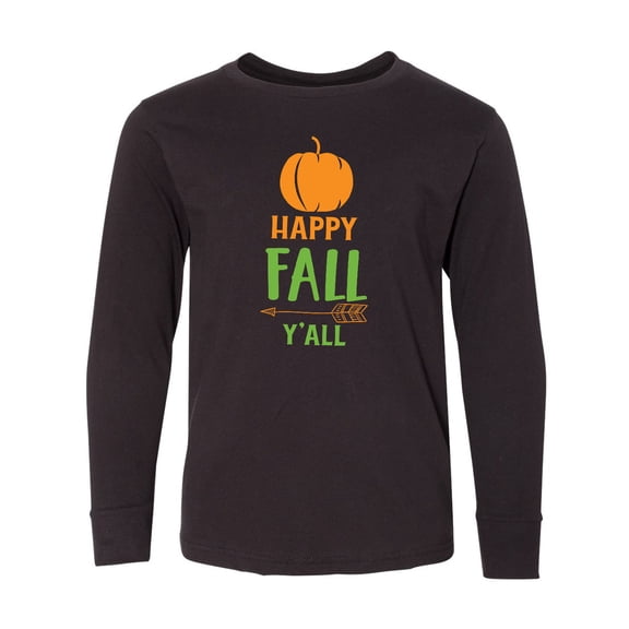 Inktastic Happy Fall Y'all, Pumpkin, Arrow - Orange Green Long Sleeve Youth T-Shirt