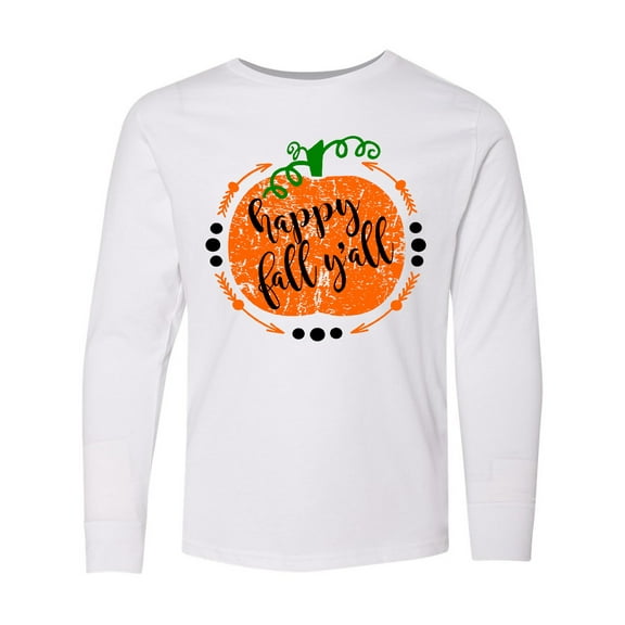 Inktastic Happy Fall Y'all Pumpkin Long Sleeve Youth T-Shirt
