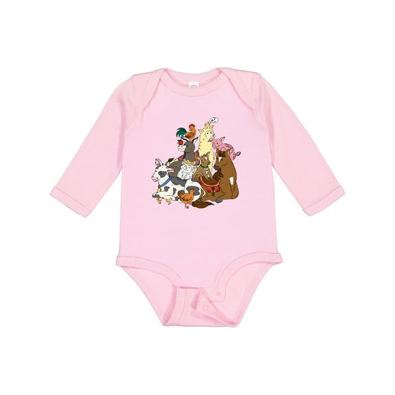 Inktastic Happy Farm Animals Boys or Girls Long Sleeve Baby Bodysuit