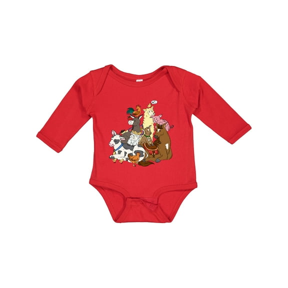 Inktastic Happy Farm Animals Boys or Girls Long Sleeve Baby Bodysuit