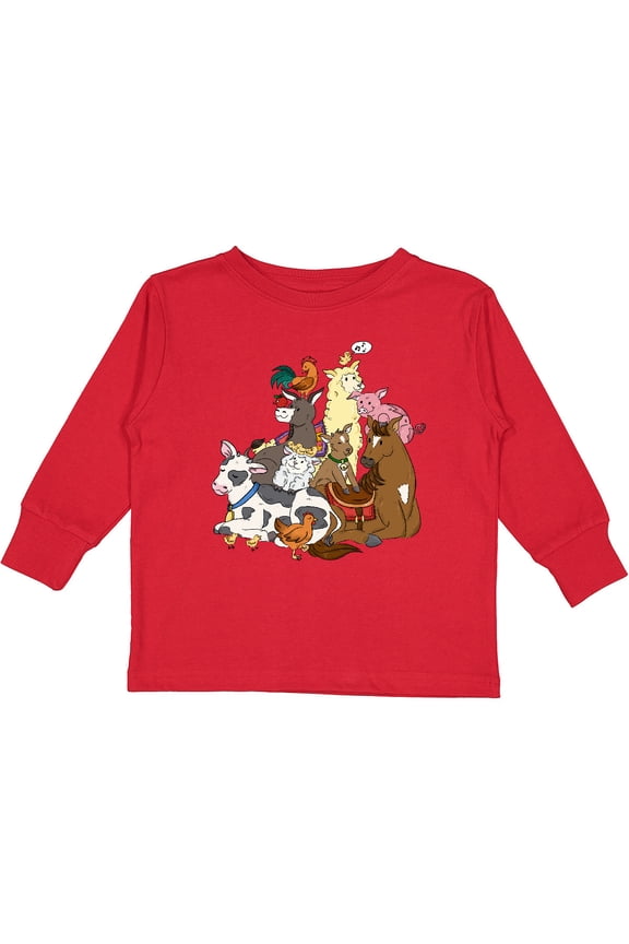 Happy Farm Animals Boys or Girls Long Sleeve Toddler T-Shirt