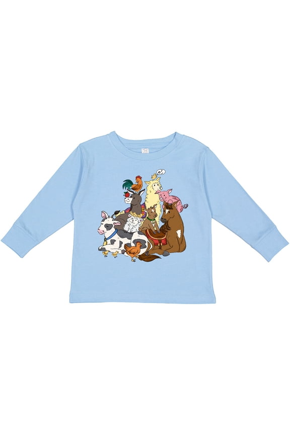 Happy Farm Animals Boys or Girls Long Sleeve Toddler T-Shirt