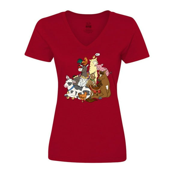 Inktastic Happy Farm Animals Women's V-Neck T-Shirt