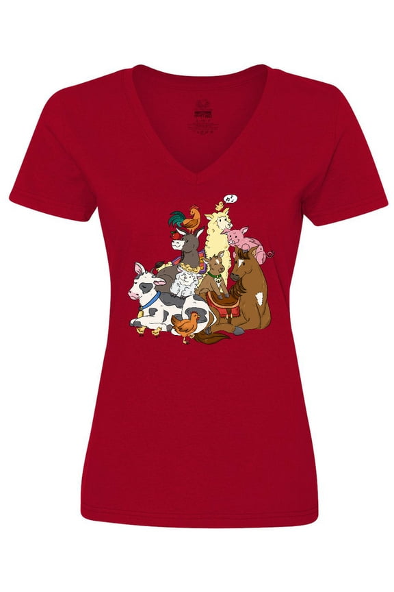 Happy Farm Animals Women's V-Neck T-Shirt