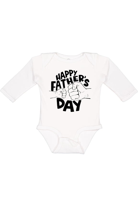 Happy Father's Day Parent-Child Fist Bump Boys or Girls Long Sleeve Baby Bodysuit