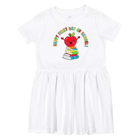 Inktastic Happy First Day of School Cute Apple with Books Girls Toddler Dress