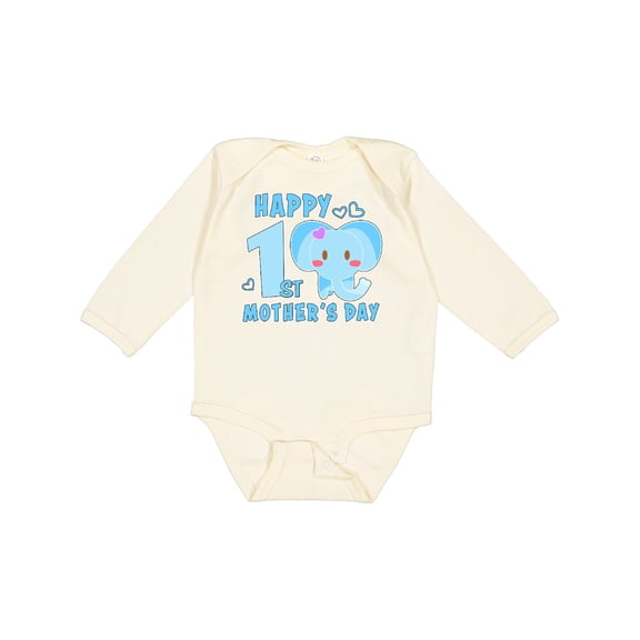 Inktastic Happy First Mothers Day with Elephant Boys or Girls Long Sleeve Baby Bodysuit