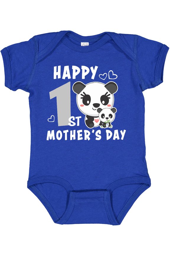 Happy First Mothers Day with Panda Bears Boys or Girls Baby Bodysuit