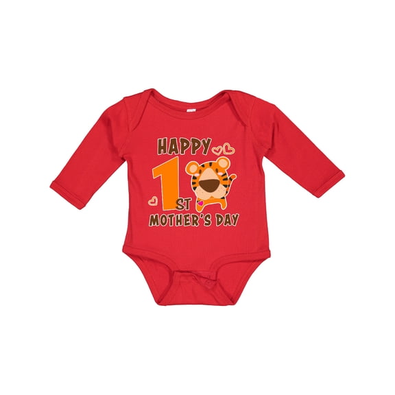 Inktastic Happy First Mothers Day with Tiger Boys or Girls Long Sleeve Baby Bodysuit