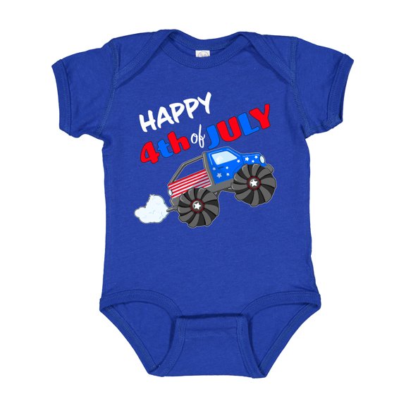 Inktastic Happy Fourth of July Monster Truck Boys or Girls Baby Bodysuit
