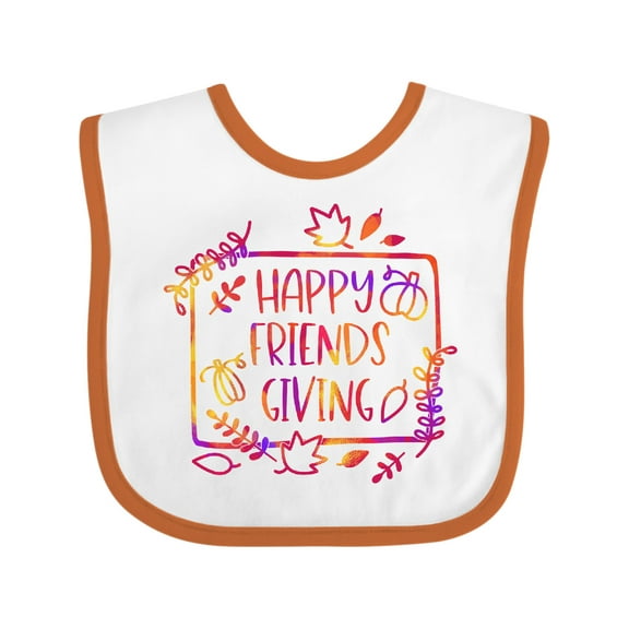 Inktastic Happy Friendsgiving with Leaves and Pumpkins Boys or Girls Baby Bib