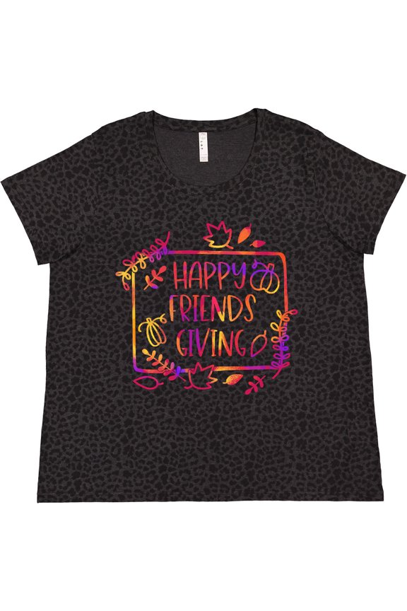 Happy Friendsgiving with Leaves and Pumpkins Women's Plus Size T-Shirt