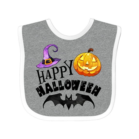 Inktastic Happy Halloween Bat, Witch Hat, Jack O Lantern Boys or Girls Baby Bib