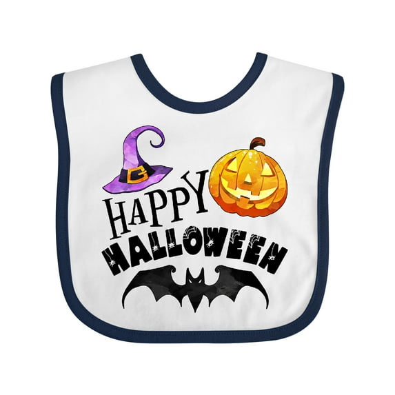 Inktastic Happy Halloween Bat, Witch Hat, Jack O Lantern Boys or Girls Baby Bib