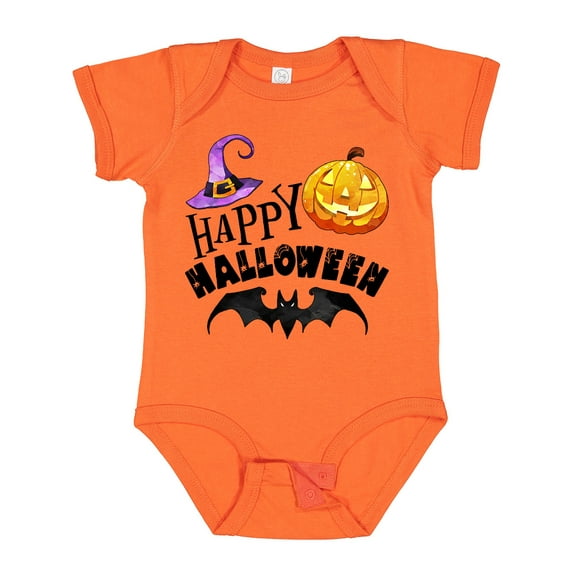 Inktastic Happy Halloween Bat, Witch Hat, Jack O Lantern Boys or Girls Baby Bodysuit