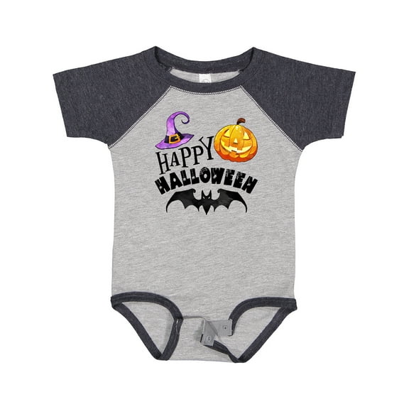 Inktastic Happy Halloween Bat, Witch Hat, Jack O Lantern Boys or Girls Baby Bodysuit