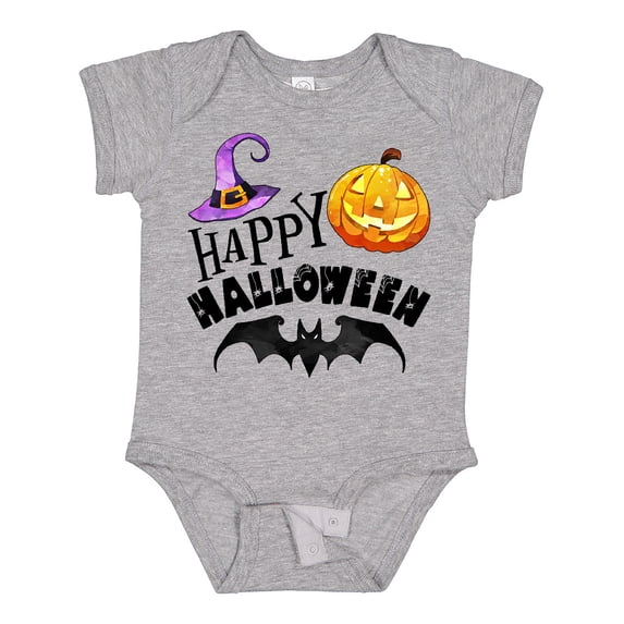 Inktastic Happy Halloween Bat, Witch Hat, Jack O Lantern Boys or Girls Baby Bodysuit