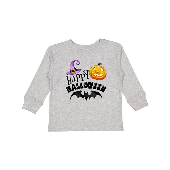 Inktastic Happy Halloween Bat, Witch Hat, Jack O Lantern Boys or Girls Long Sleeve Toddler T-Shirt