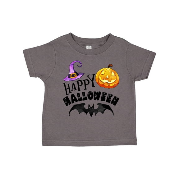Inktastic Happy Halloween Bat, Witch Hat, Jack O Lantern Boys or Girls Toddler T-Shirt