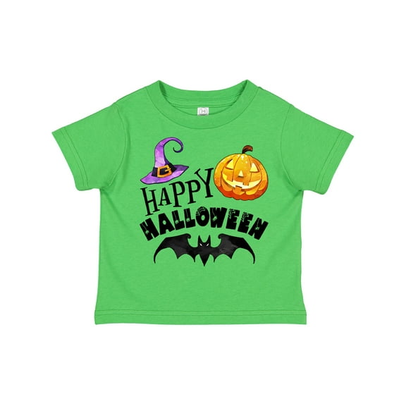 Inktastic Happy Halloween Bat, Witch Hat, Jack O Lantern Boys or Girls Toddler T-Shirt