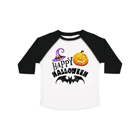 Inktastic Happy Halloween Bat, Witch Hat, Jack O Lantern Boys or Girls Toddler T-Shirt