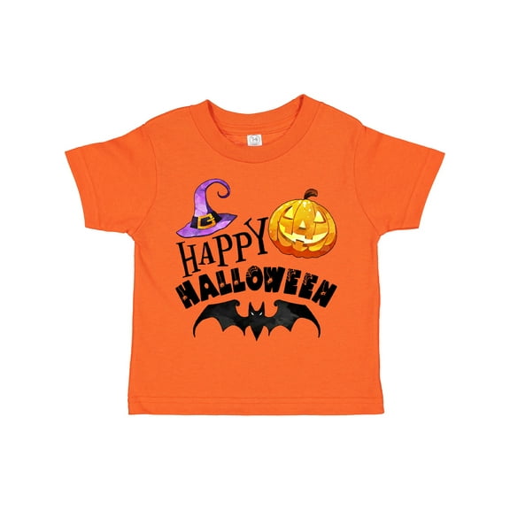 Inktastic Happy Halloween Bat, Witch Hat, Jack O Lantern Boys or Girls Toddler T-Shirt