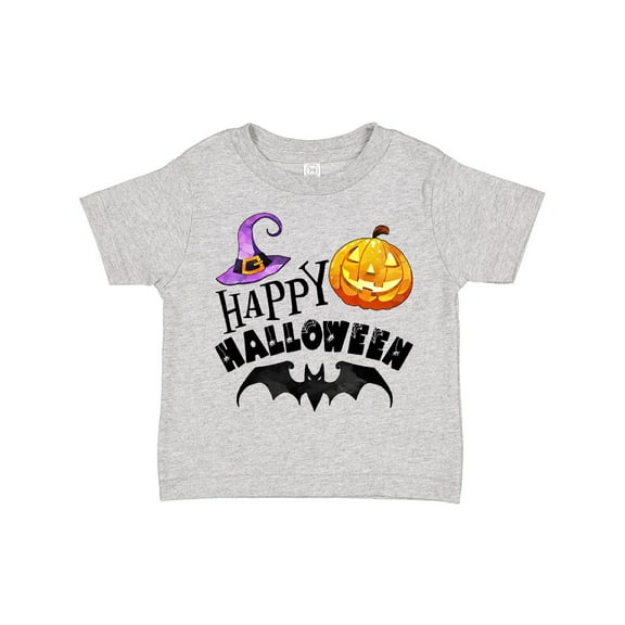 Inktastic Happy Halloween Bat, Witch Hat, Jack O Lantern Boys or Girls Toddler T-Shirt