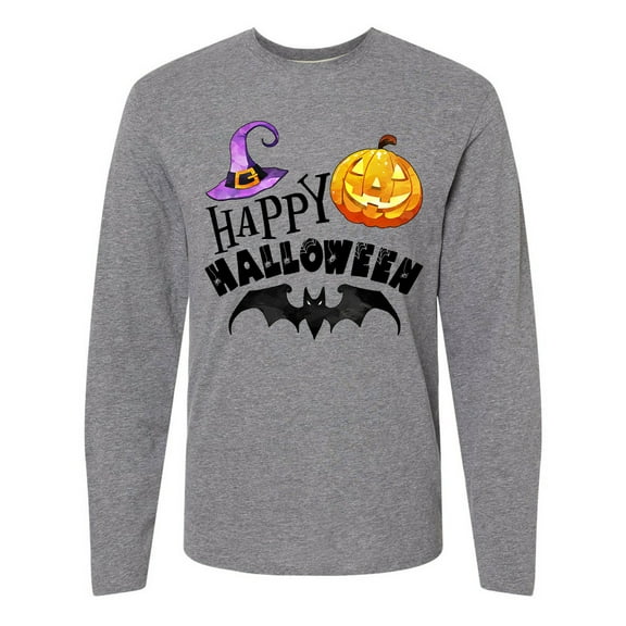 Inktastic Happy Halloween Bat, Witch Hat, Jack O Lantern Long Sleeve T-Shirt
