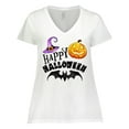 thumbnail image 1 of Inktastic Happy Halloween Bat, Witch Hat, Jack O Lantern Women's Plus Size V-Neck T-Shirt, 1 of 5
