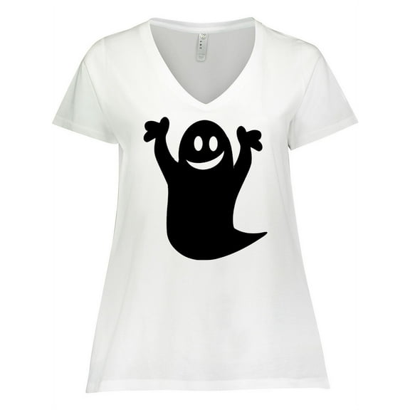 Inktastic Happy Halloween Cute Ghost Women's Plus Size V-Neck T-Shirt