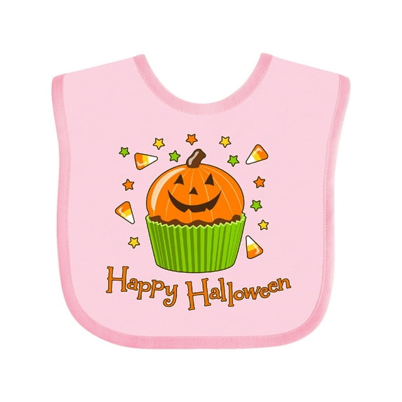 Inktastic Happy Halloween- Cute Pumpkin Cupcake Boys or Girls Baby Bib