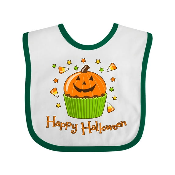 Inktastic Happy Halloween- Cute Pumpkin Cupcake Boys or Girls Baby Bib