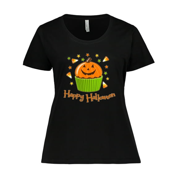 Inktastic Happy Halloween Cute Pumpkin Cupcake Women's Plus Size T-Shirt