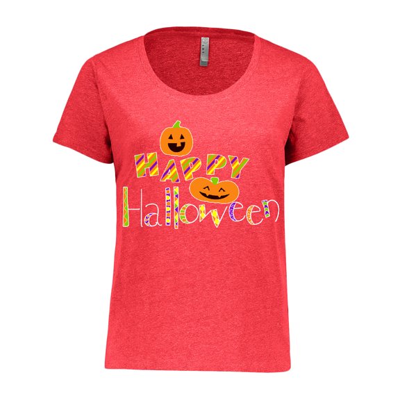 Inktastic Happy Halloween Decorated Letters with Dancing Pumpkins Women's Plus Size T-Shirt