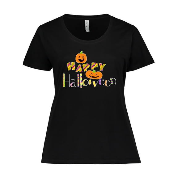 Inktastic Happy Halloween Decorated Letters with Dancing Pumpkins Women's Plus Size T-Shirt