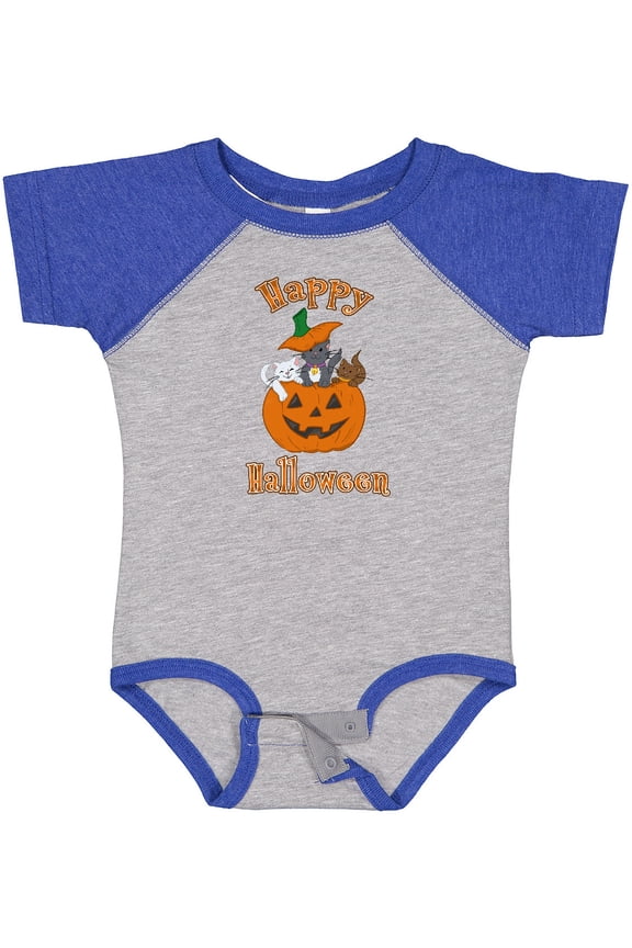 Happy Halloween Kittens in Pumpkin Boys or Girls Baby Bodysuit