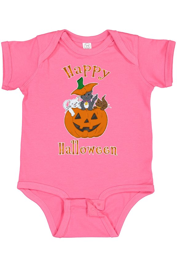 Happy Halloween Kittens in Pumpkin Boys or Girls Baby Bodysuit