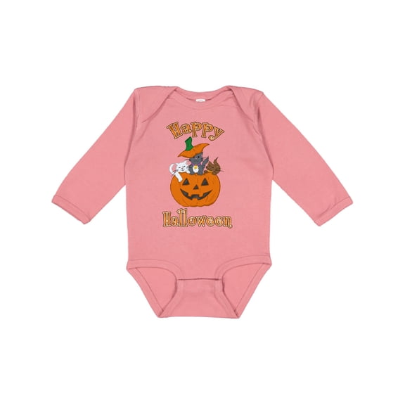Inktastic Happy Halloween Kittens in Pumpkin Boys or Girls Long Sleeve Baby Bodysuit